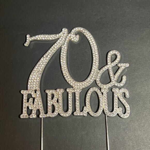 Sparkly 70 & Fabulous Silver Rhinestone Metal Milestone Birthday Cake Topper 9" - Picture 2 of 3